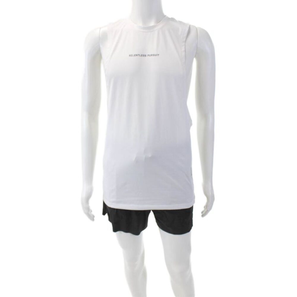ASRV Mens Spandex Textured Sleeveless Tank Top Shorts Set Gray White Size S
